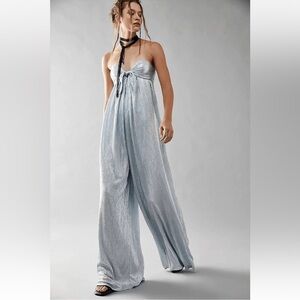 Free People Olivia Silver Strapless Jumpsuit Small